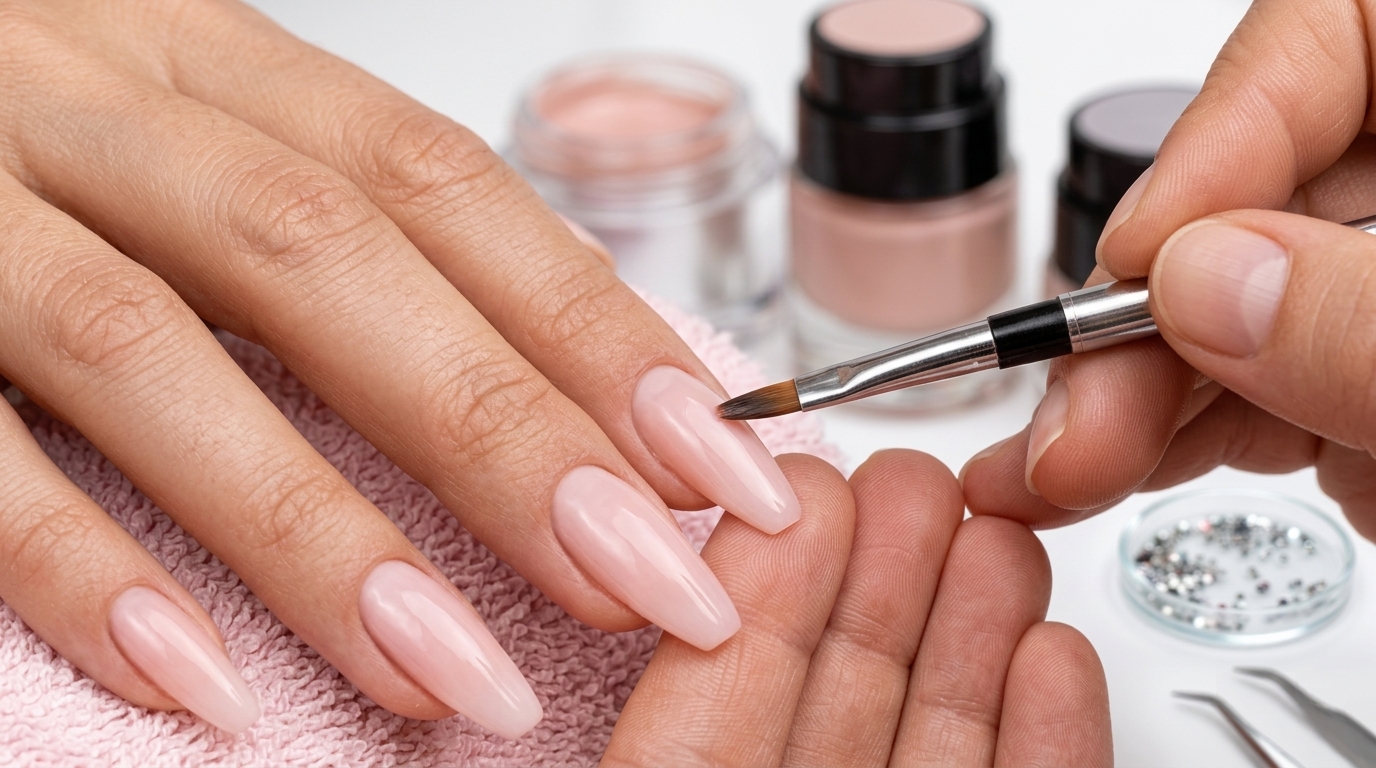 Pose d'ongles en gel, lors d'un cours de prothèse ongulaire